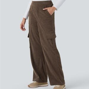 Mid Rise Pockets Straight Leg‎ Corduroy Casual Cargo Pants brown size medium